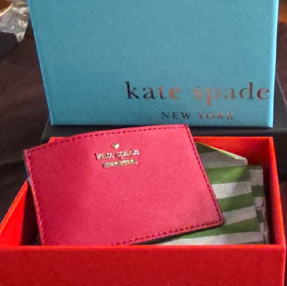 Kate Spade Leather Card Holder with Gold Logo